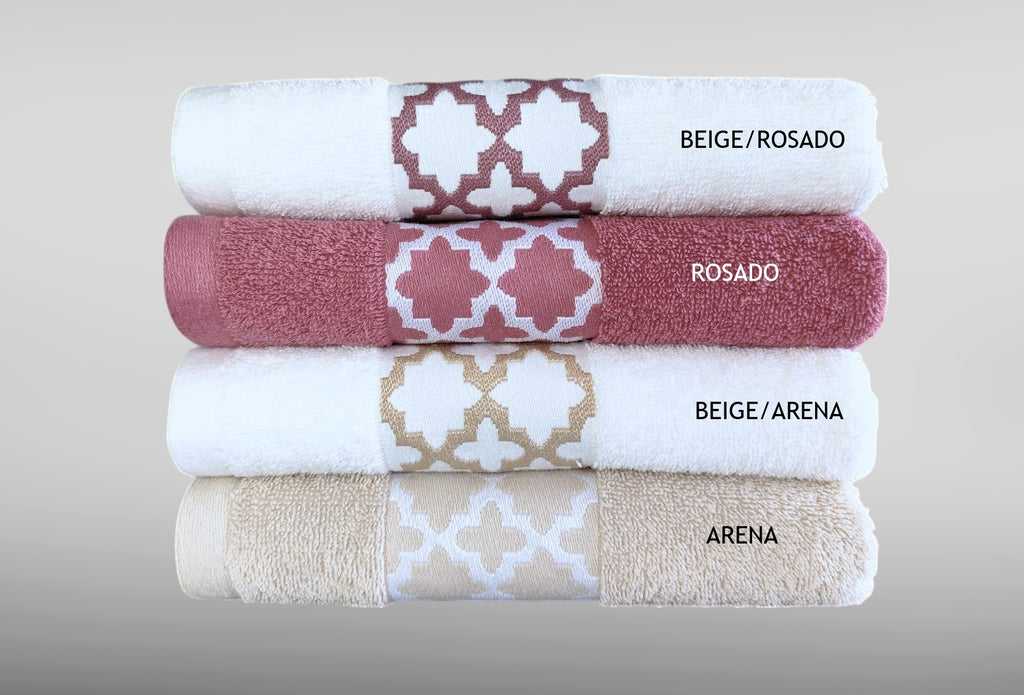 Toalla Económica y de Calidad de 440 gr/m2 de rizo americano con barra de Jacquard. - Serie Azulejo